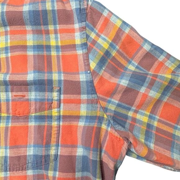 L.L. Bean Slightly Fitted Plaid Button Up Shirt Mens M Orange Blue Outdoors - Picture 2 of 8
